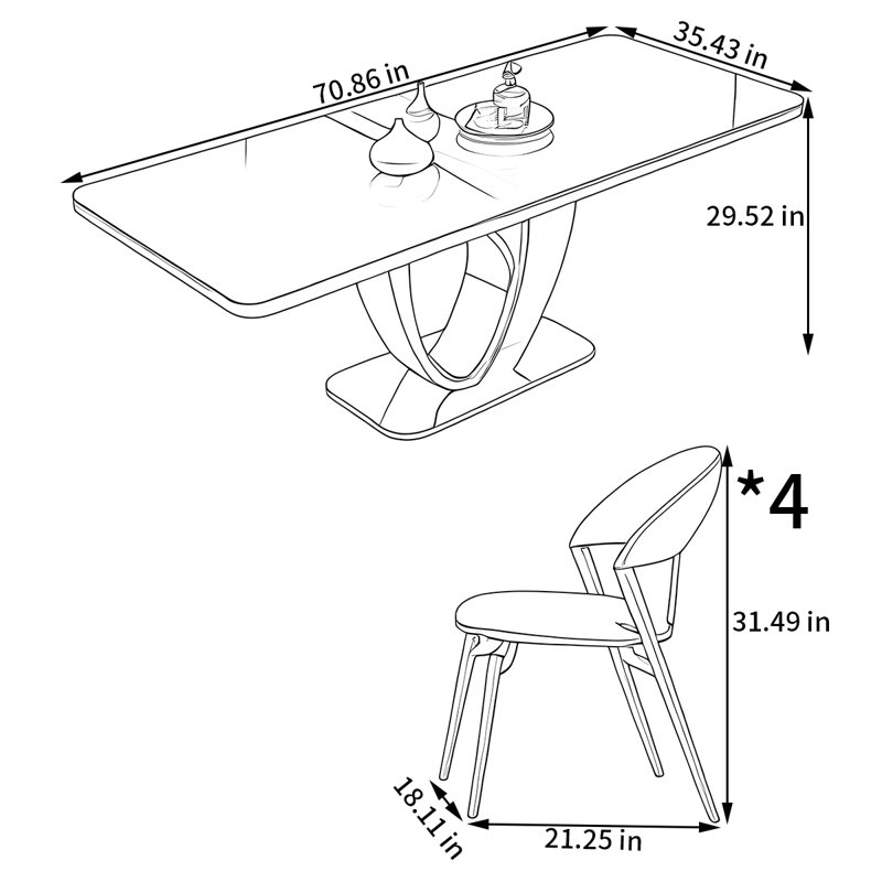 Ensemble de table et de chaises rectangulaires Home Rock, H 29,52 po x L 70,86 po x l 35,43 po