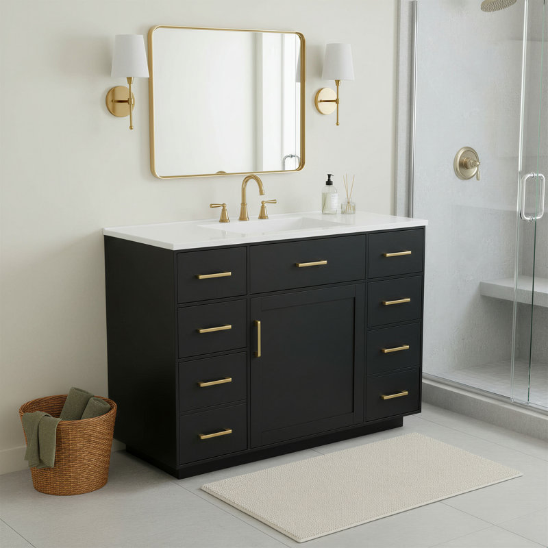 Meuble-lavabo moderne de 122 cm avec lavabo, armoire en MDF, Noir