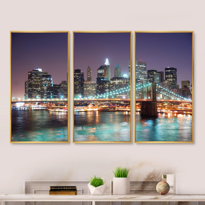 New York City Manhattan Skyscrapers - 3 pièces, cadre photo flottant sur toile