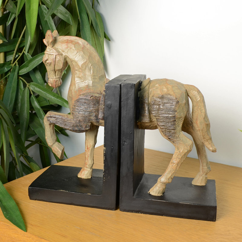 HORSE BOOKENDS 24cm Carved Wood Effect
