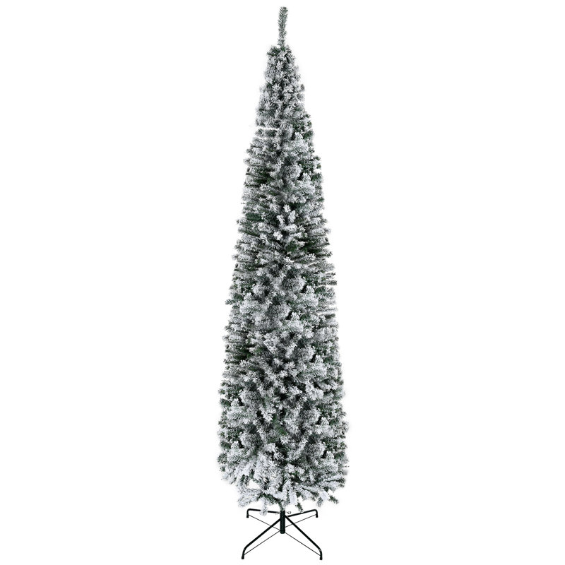 Arbre de Noël artificiel mince enneigé 9 pi de hauteur avec des branches réalistes et 1014 pointes, 8'9" H