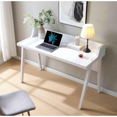 Bureau d'écriture pour bureau à domicile avec prise de terre et ports USB-A - cadre en bois, dossier entièrement fini, poste de travail robuste pour le travail à distance