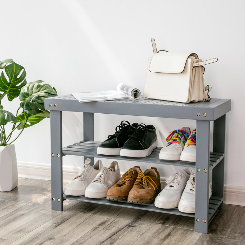 Kankakee Bamboo Shoe Bench, Gray