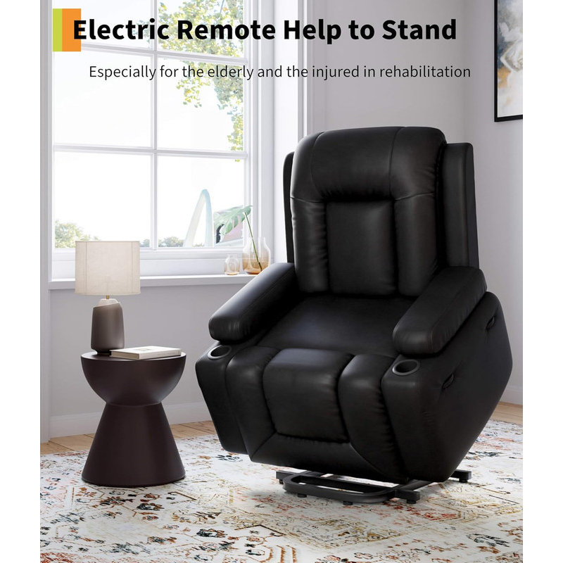 Power Lift Recliner Chair with Heat & Massage, PU Leather Electric Lift Chair for Elderly & Mobility Impaired, Black