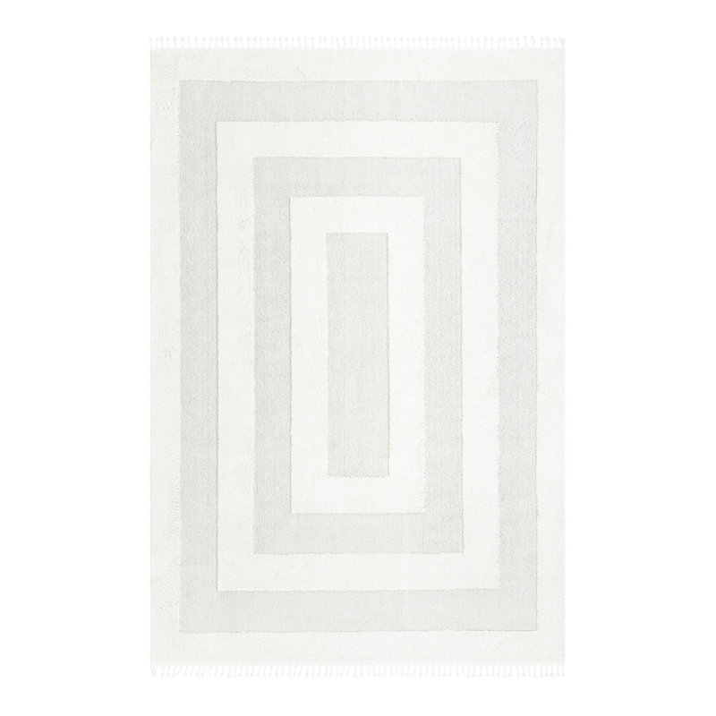 Tapis ivoire en polyester tissé à la machine Reike, Rectangle 10 pi x 14 pi 1 po
