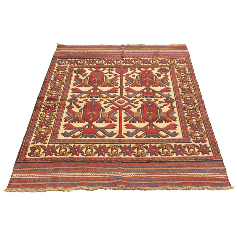 Tapis unique en laine noué à la main rouge tadjik des années 2010 de 4 pi 2 po x 6 pi Riya