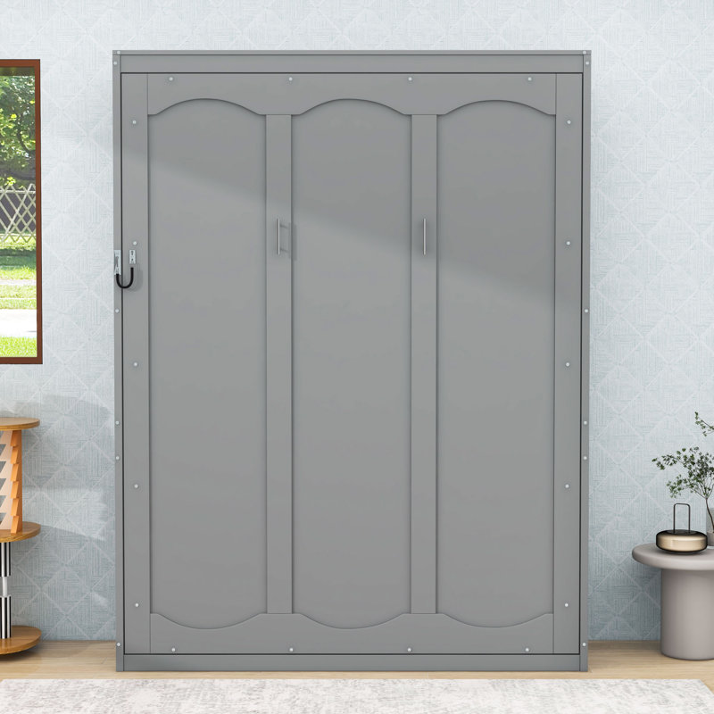 Murphy Bed with Mattress Holder and Slats, Gray, Queen