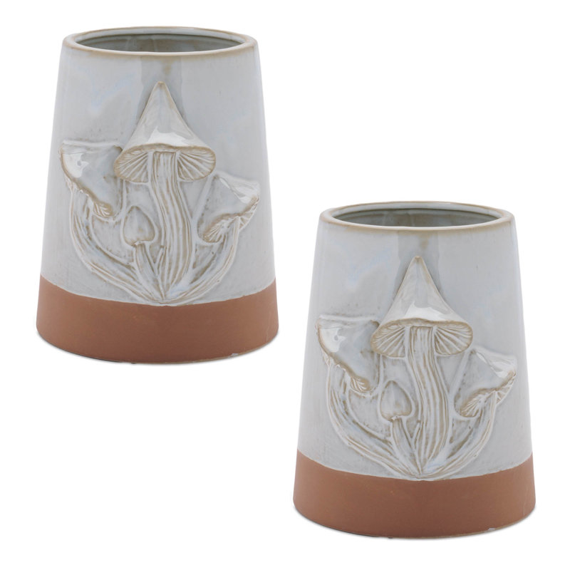 Pot de fleurs conique en porcelaine avec champignons