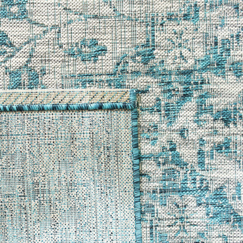 Arneshia Orietal Blue Indoor/Outdoor Area Rug, Rectangle 5'3" x 7'7"