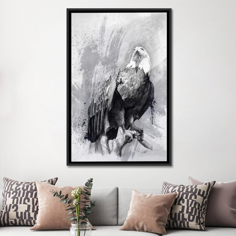 « chauve eagle drawing », reproduction d’impression sur toile, H 26 po x l 18 po x P 1,5 po, Toile avec cadre noir