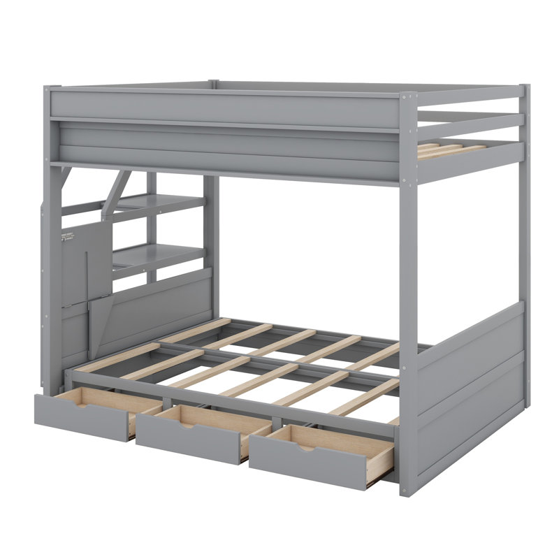 Jerolim Kids Full Bunk Bed with Drawers, Gray