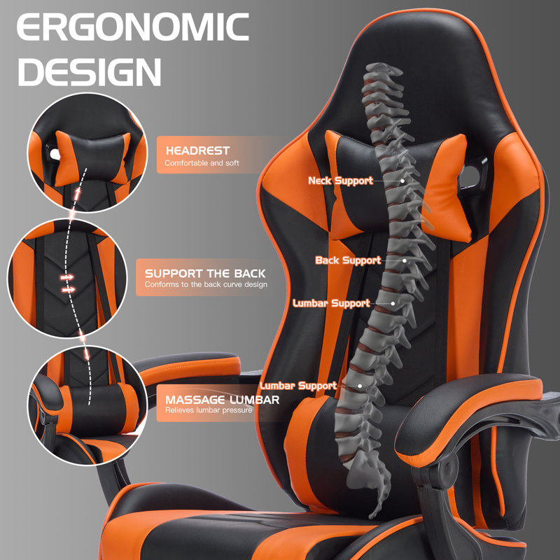 Gaming Chair With Footrest, Ergonomic Computer Chair With Headrest And Lumbar Support  Height Adjustable Swivel Video Game Chair