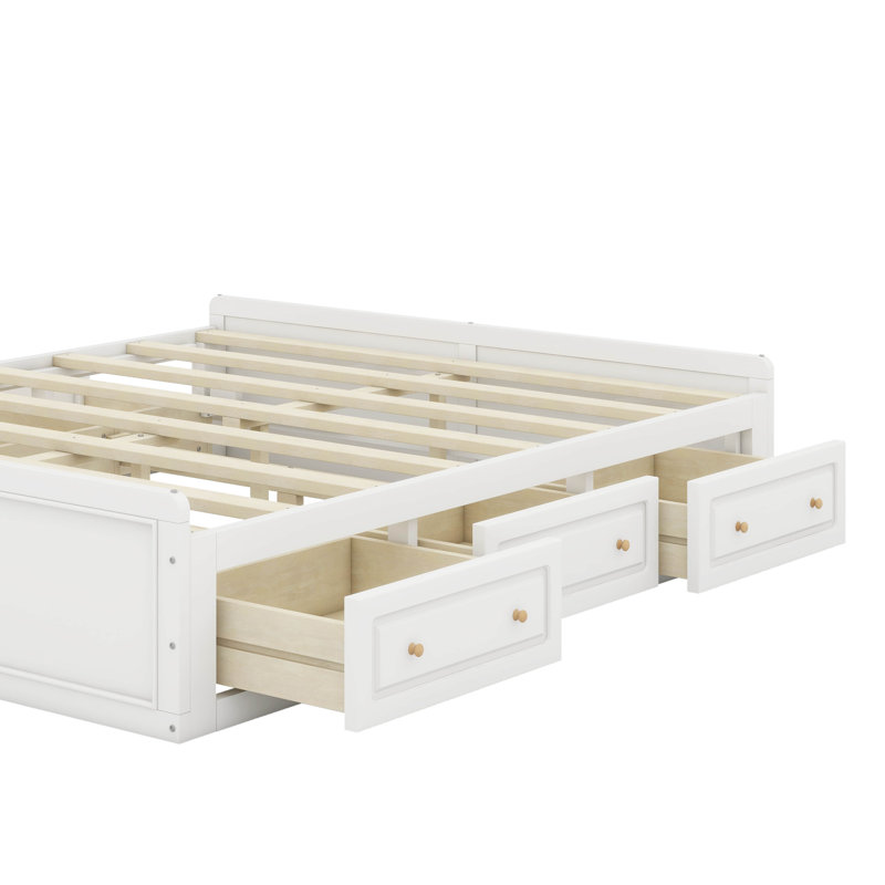 Structure de lit plateforme grand avec 6 tiroirs, Blanc