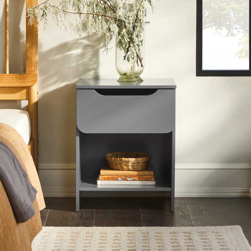 Table de chevet à 1 tiroir avec tiroir Modern Minimalist, Gris foncé