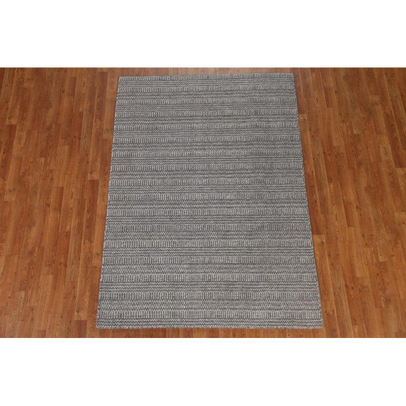 Tapis unique gris anthracite noué à la main 4 pi 8 po x 6 pi 7 po