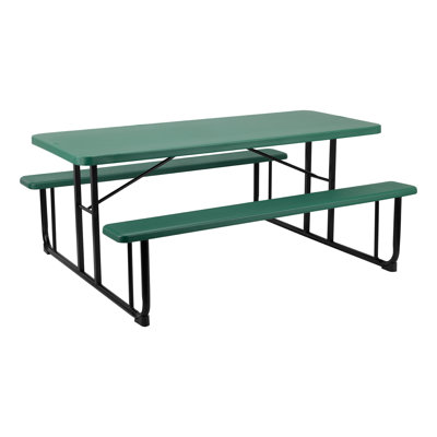 Rectangular Blow-Molded Plastic Outdoor Picnic Table with Benches