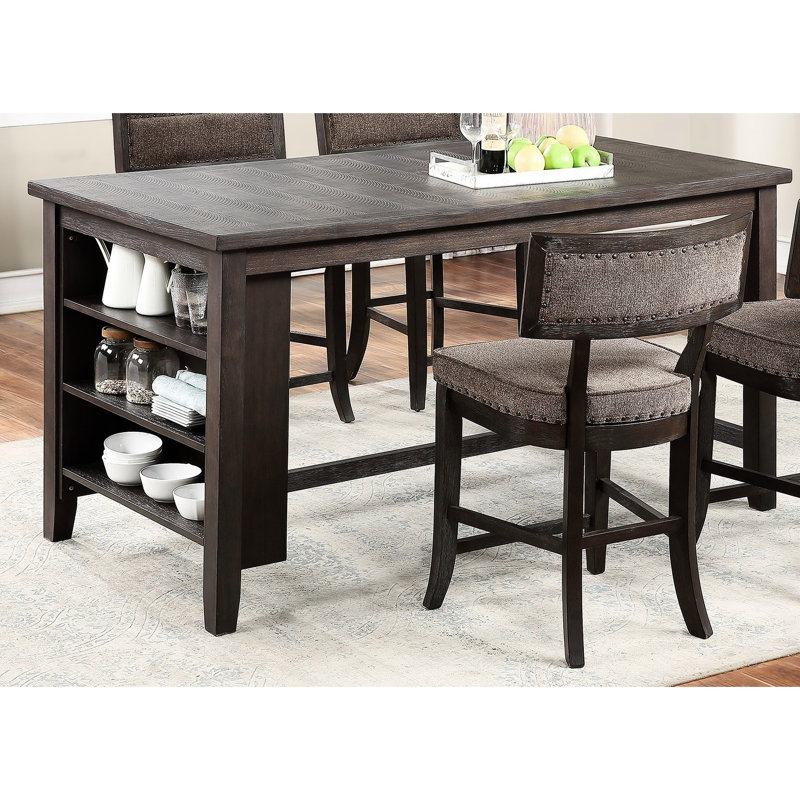 Table rustique 5 pièces à hauteur de comptoir avec tablette latérale et 4 chaises