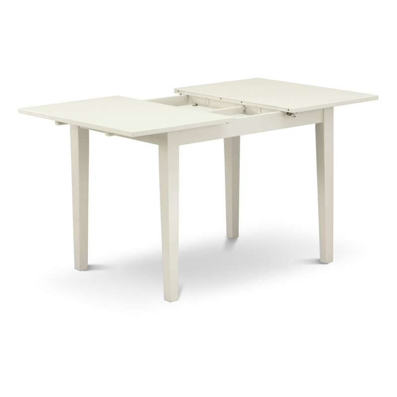 L'ensemble de table de cuisine 3 pièces comprend une table de salle à manger rectangulaire avec rallonge papillon et 2 chaises Parson en similicuir blanc, lin blanc