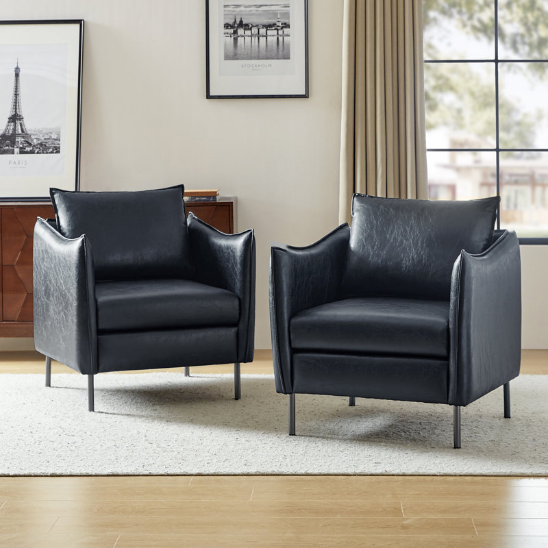 Fauteuil moderne en similicuir de 30 po avec accoudoirs uniques Paolo, Similicuir bleu marine