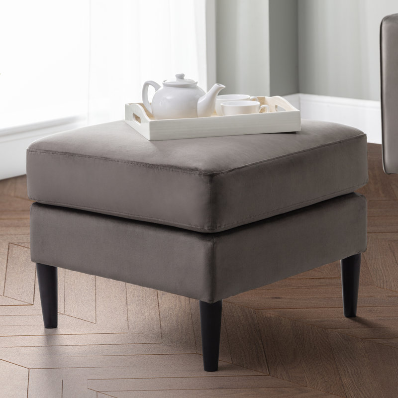 Gagarin 67cm Wide Velvet Square Solid Colour Standard Ottoman, Grey