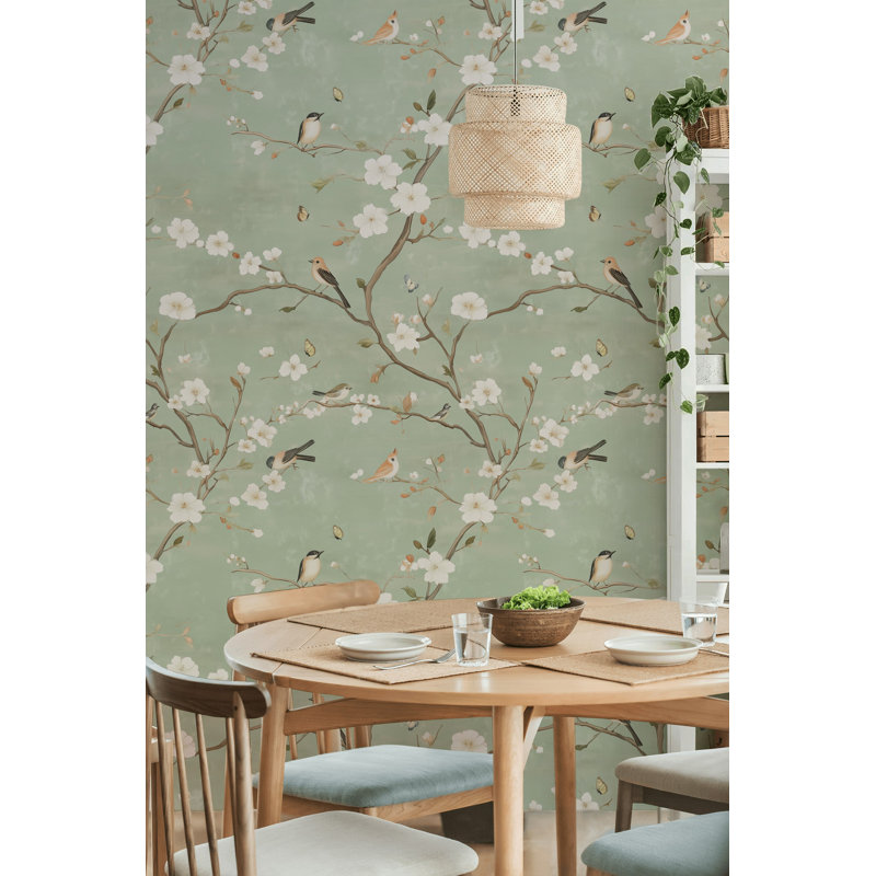 Rouleau de papier peint adhésif Serene Spring Birds and Blossoms