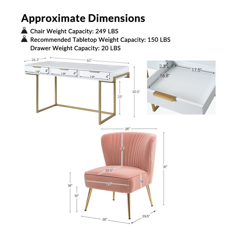 Manning Modern 2-Piece Desk Office Chair Set, Pink