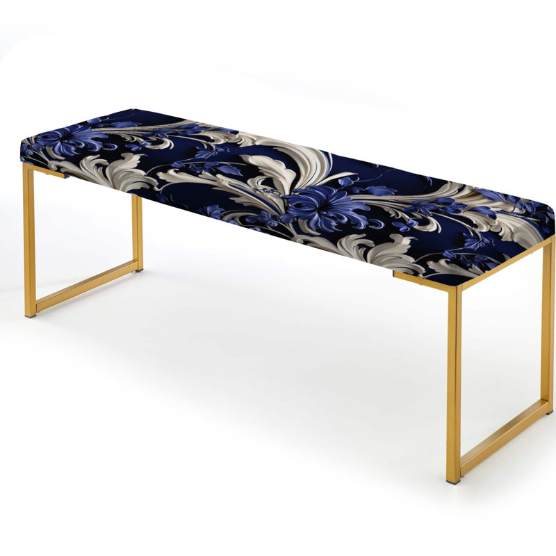 Banc tapissier à motif floral victorien bleu Cobalt