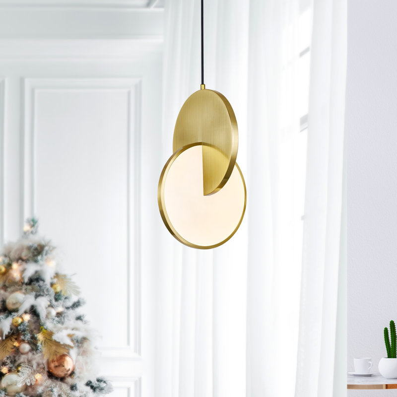 Integrated LED Mini Pendant Light, Brushed Brass Finish – Modern Hanging Fixture for Kitchen or Dining Area
