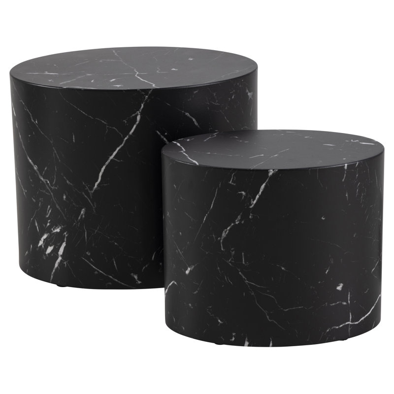 Burmaster Drum End Table Set, Black Marble