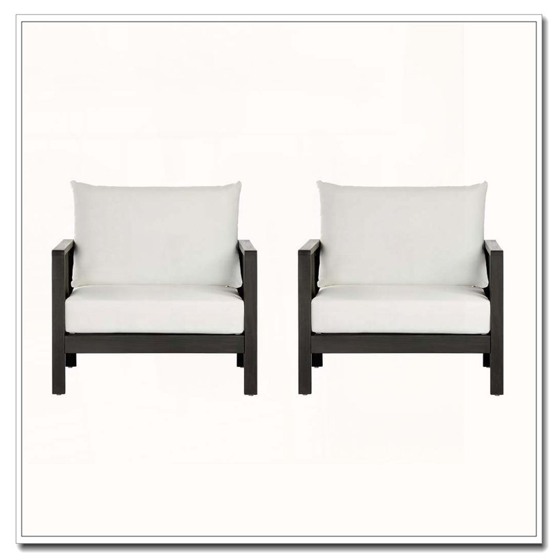 Fauteuil club d'extérieur, coussins blancs hydrofuges