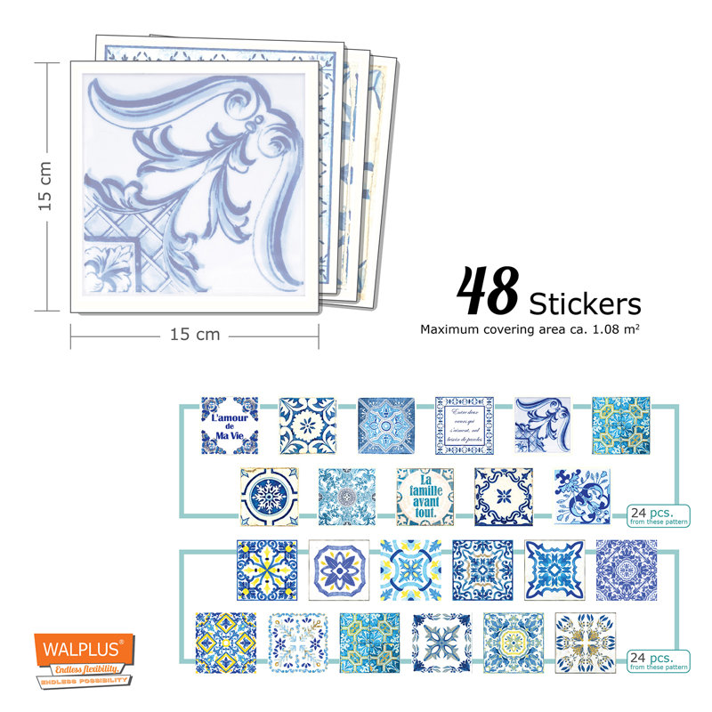 World Menagerie PVC Mosaic Tile Sticker - 15cm x 15cm, 1 Pack