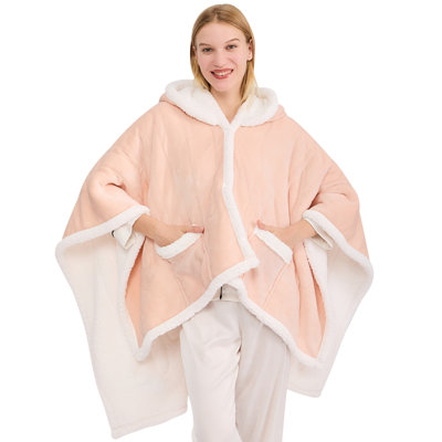Sherpa Heated Wearable Blanket Poncho - 10 Heat & 5 Timer Settings, Machine Washable Electric Shawl Winter Gifts for Mom Women Girlfriend