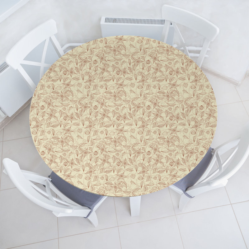 Mercer41 Beige Fitted Round Tablecloth Diameter Beige Redwood, 51.97" Round