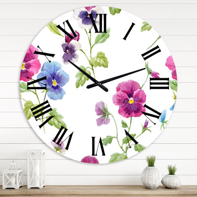 Pensée rose et bleue II - Horloge murale traditionnelle