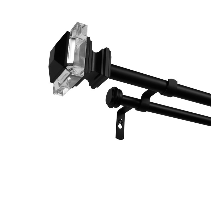 Ensemble de tringle à rideaux double et fleuron Sunnydale, H 2,75 po x l 72 po x P 2,95 po, Noir mat