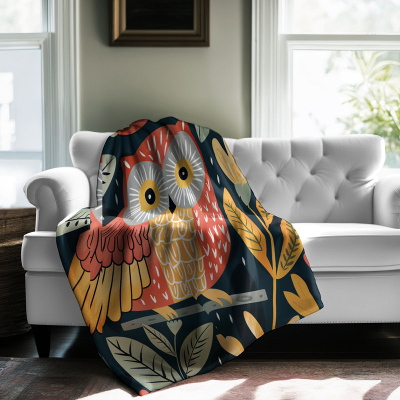 Motif d'automne hibou - couverture sherpa de qualité supérieure 1 pièce, Lit simple