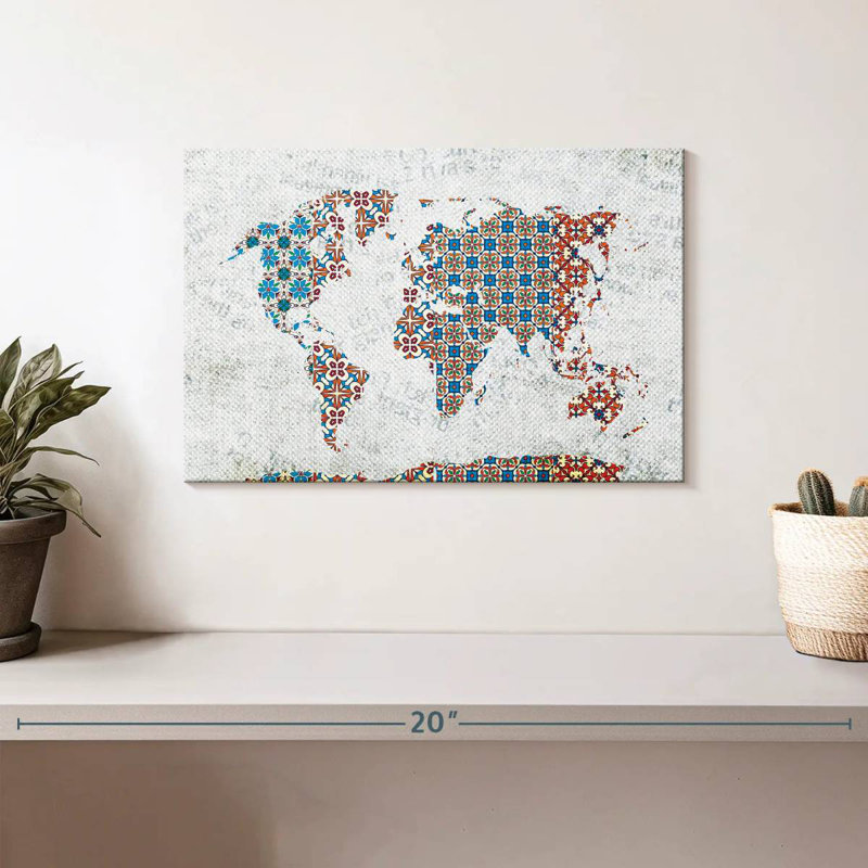 Carte du monde des carreaux floraux Aliaz, H 8 po x l 12 po
