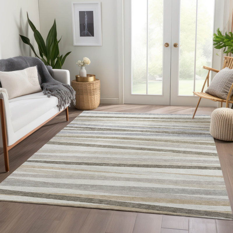 Premium Machine Washable Natoma AMF997 Stripes Rug, Rectangulaire 3 pi x 5 pi
