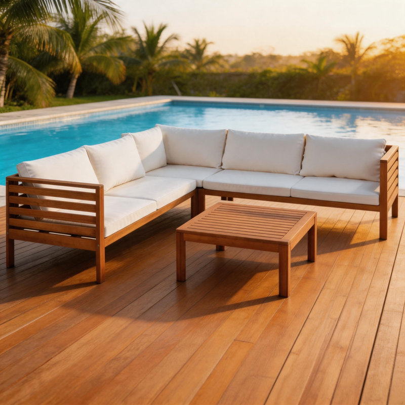 Ensemble de canapé modulaire d'extérieur en bois d'acacia 4 pièces avec table basse