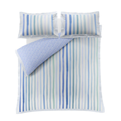 100% Cotton Percale, 200 Thread Count Striped Duvet Cover Set