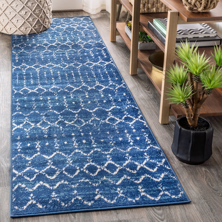Kateshia Moroccan HYPE Boho Vintage Diamond Blue/White Rug