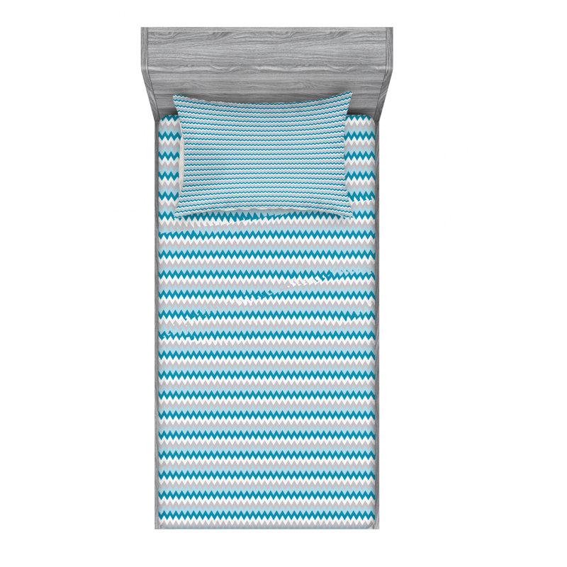 Microfiber Chevron Sheet Set, Twin Sheet Set with Fitted Sheet, Blue/White/Gray Chevron