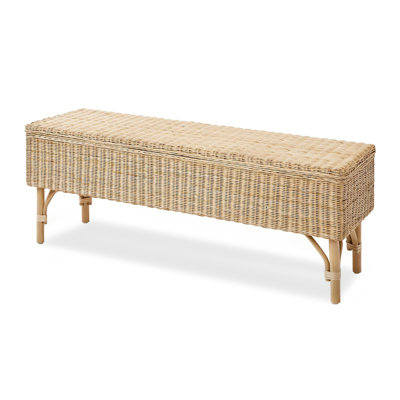 Repose-pieds rectangulaire en bois et rotin