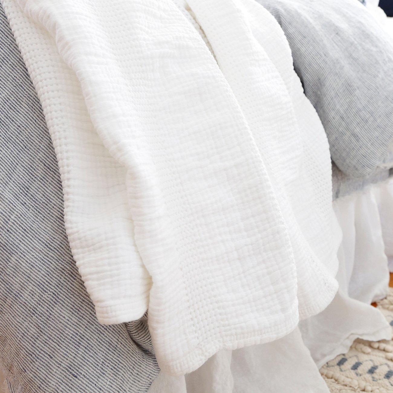 Nantucket Cotton Hand Woven Throw Blanket, Twin, White