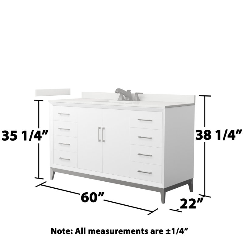 Amici Single Bathroom Vanity with Top, White Quartz, Matte Black, 60"