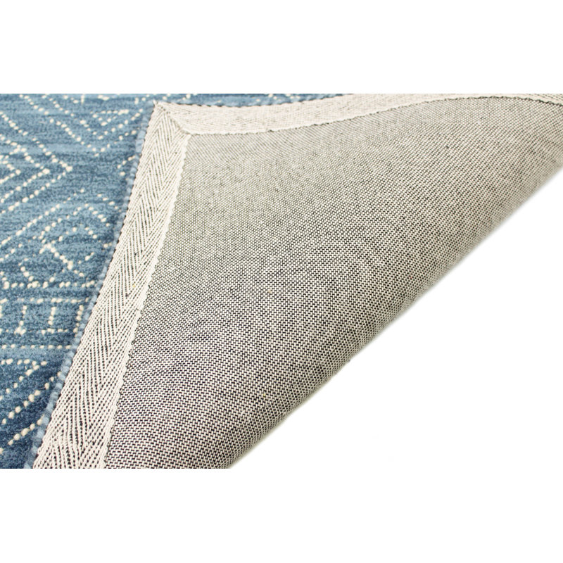 Kory Geometric Handmade Looped/Hooked Wool Azure Area Rug, Rectangle 5' x 7'6"