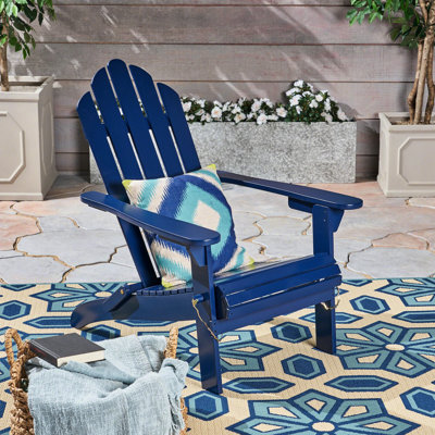 Chaise pliante en bois bleu, de style résistant aux intempéries, 74 cm L x 91 cm P x 95 cm H, mobilier d'extérieur raffiné pour créer une terrasse accueillante.