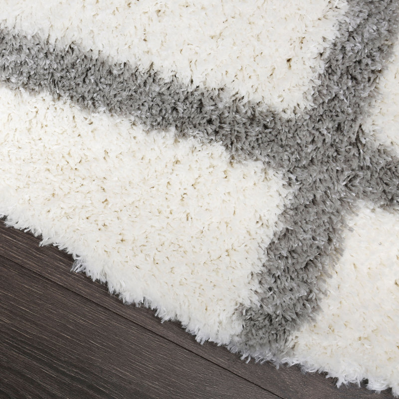 Tapis ivoire / gris à motif géométrique Sarith, Rond 7 pi 10 po