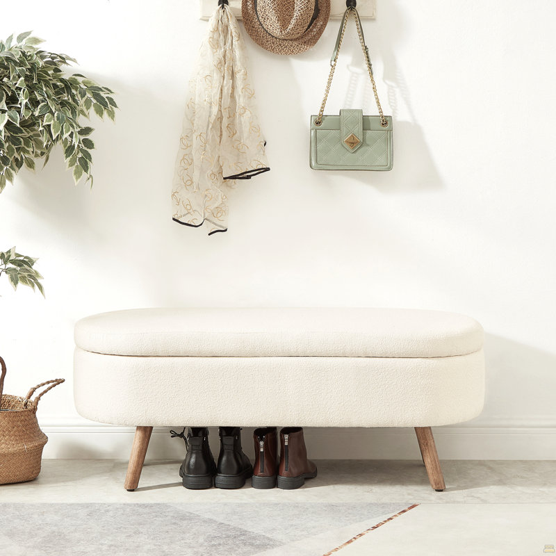 Banc de rangement avec repose-pieds ovale Luxury, Ivory