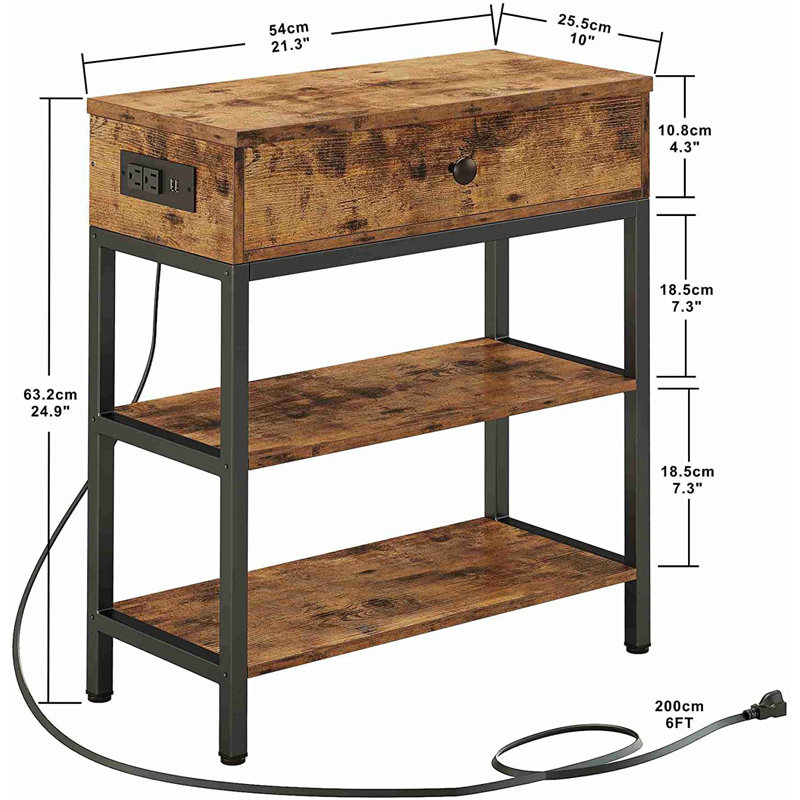 Reca Vintage Colour Triple Row Side Table with Door, Brown